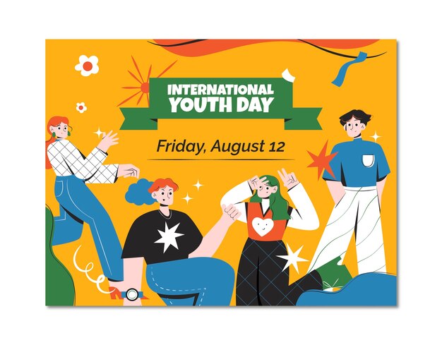 Flat international youth day photocall template