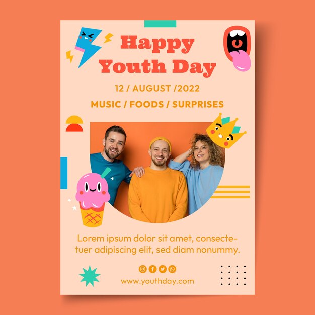 Flat international youth day poster template