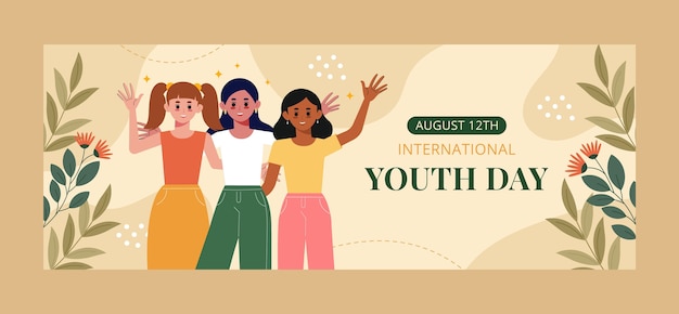 Flat international youth day social media cover template