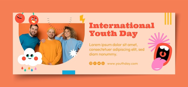 Flat international youth day social media cover template