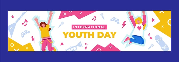 Free Vector flat international youth day twitch banner