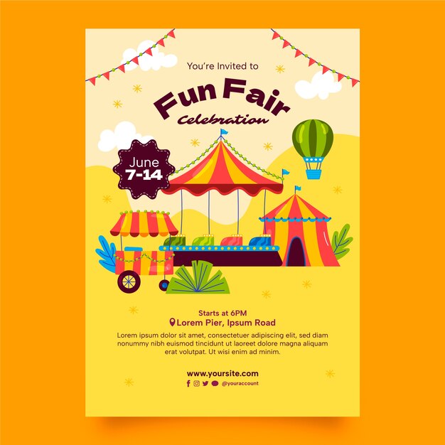 Flat invitation template for amusement park