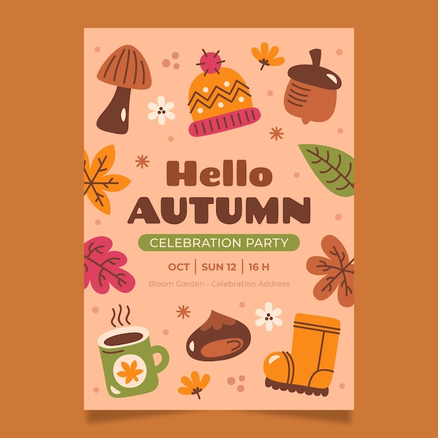 Flat invitation template for autumn celebration