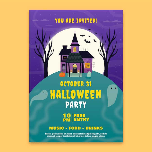 Flat invitation template for halloween season celebration