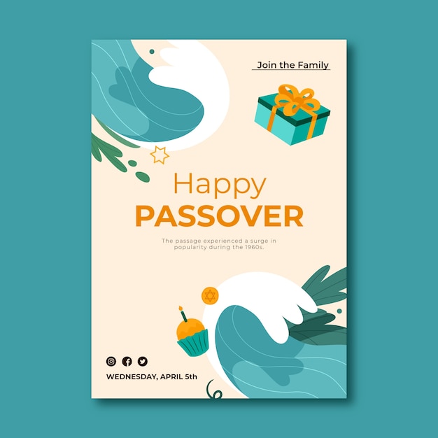 Free vector flat invitation template for jewish passover celebration