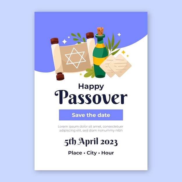 Free Vector flat invitation template for jewish passover celebration