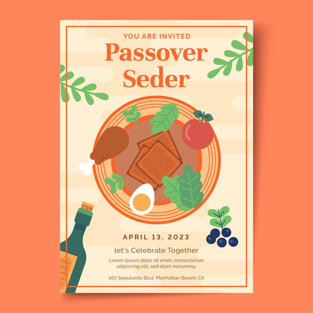 Free vector flat invitation template for jewish passover celebration