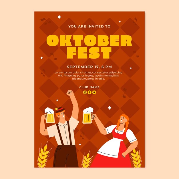 Flat invitation template for oktoberfest celebration