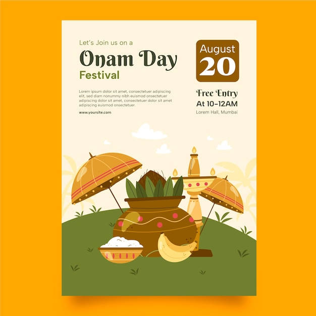 Free vector flat invitation template for onam celebration