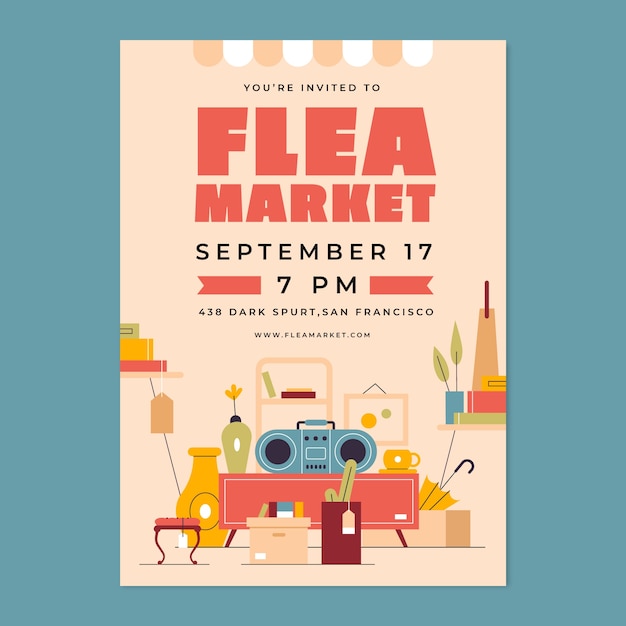 Free Vector flat invitation template for second-hand flea market event