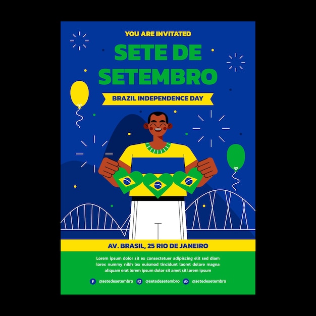 Flat invitation template for sete de setembro celebration