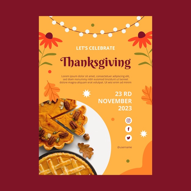 Free Vector flat invitation template for thanksgiving with flowers and leaves