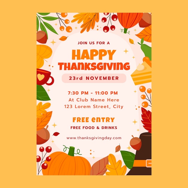 Free vector flat invitation for thanksgiving celebration