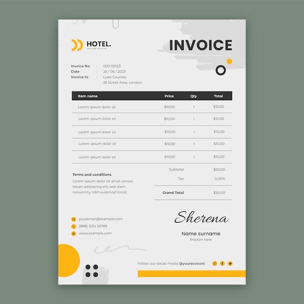 Free Vector flat invoice template for hotel accommodation