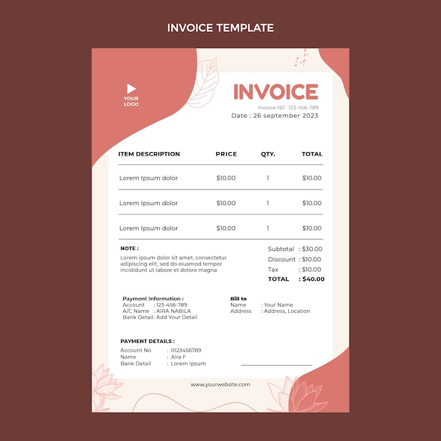 Free Vector flat invoice template for wedding planning company