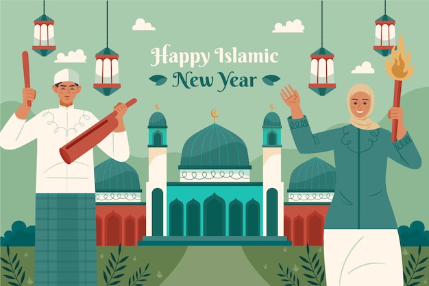 Free Vector flat islamic new year background