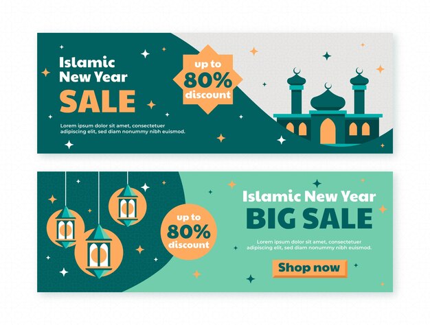 Flat islamic new year horizontal sale banners collection