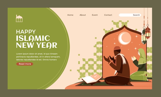 Free Vector flat islamic new year landing page template