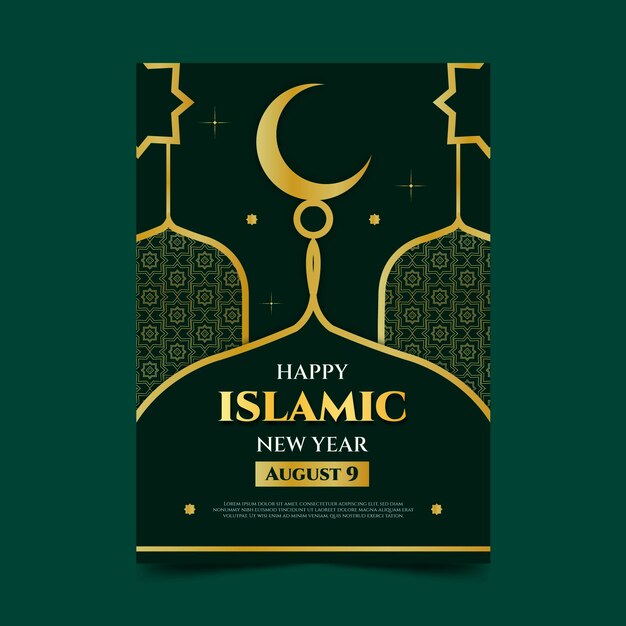 Flat islamic new year vertical poster template