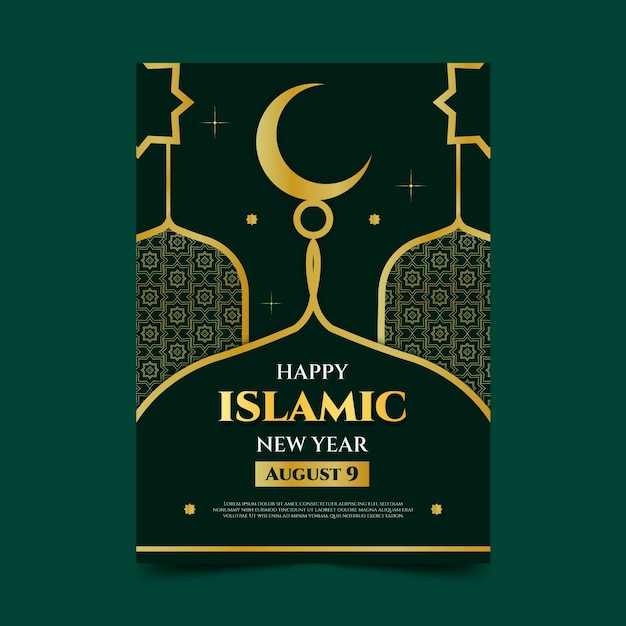 Flat islamic new year vertical poster template