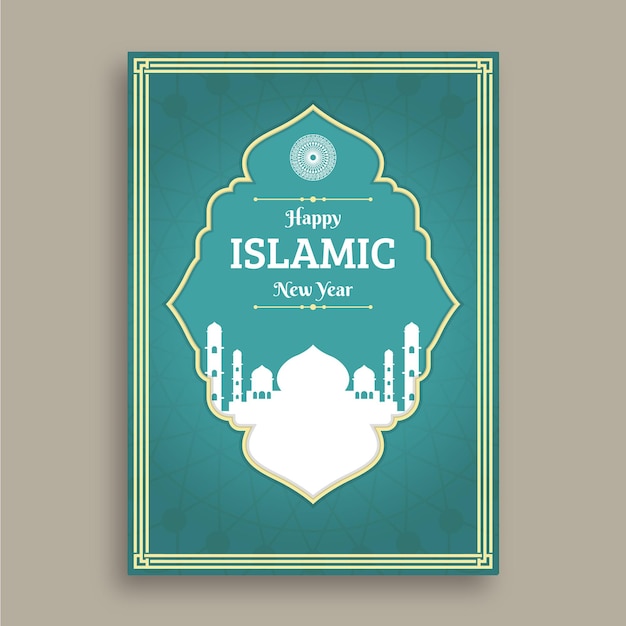 Flat islamic new year vertical poster template