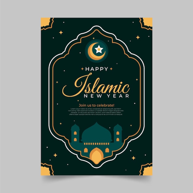 Flat islamic new year vertical poster template