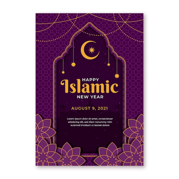 Flat islamic new year vertical poster template