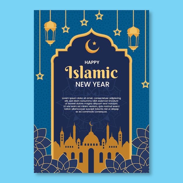 Flat islamic new year vertical poster template