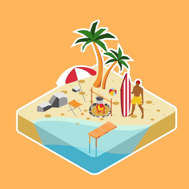 Flat isometric summer scene