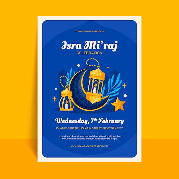 Flat isra miraj vertical poster template