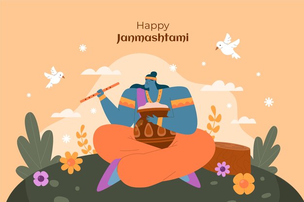 Flat janmashtami background