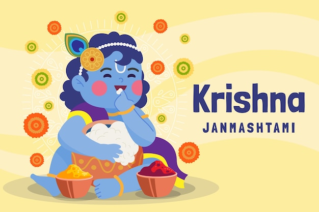 Free vector flat janmashtami background