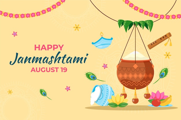 Flat janmashtami background