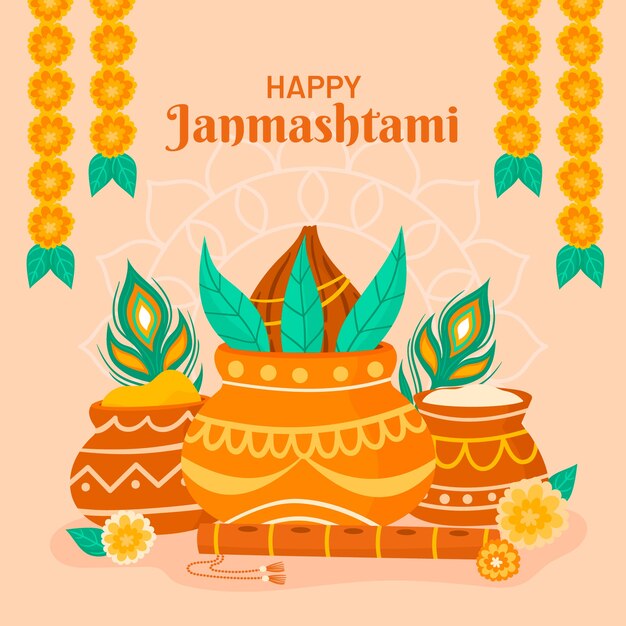 Flat janmashtami illustration