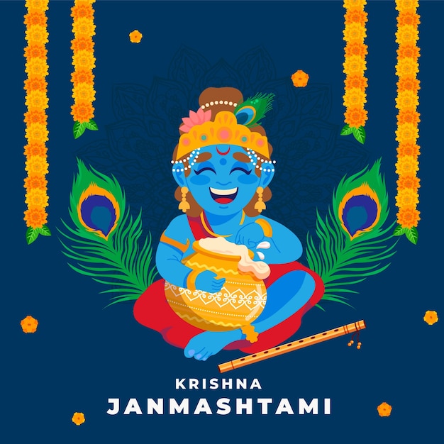 Flat janmashtami illustration