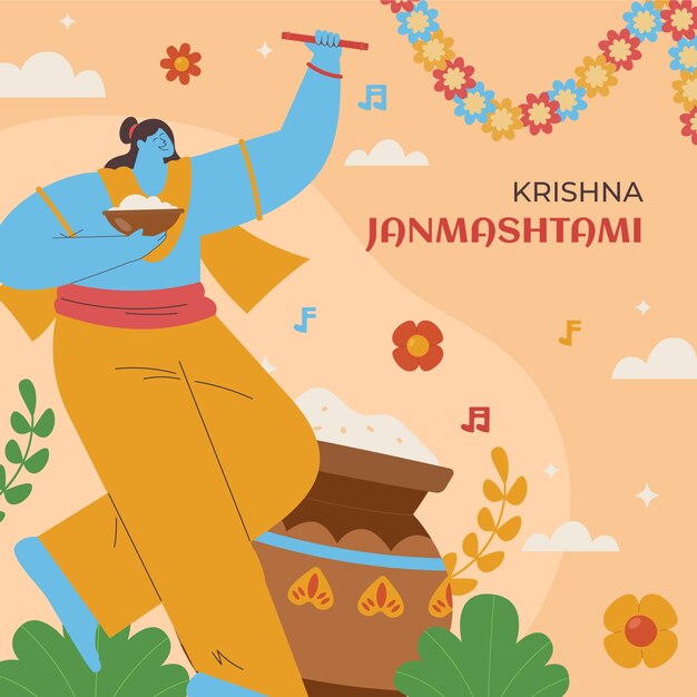 Flat janmashtami illustration