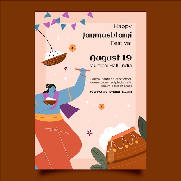 Flat janmashtami poster template