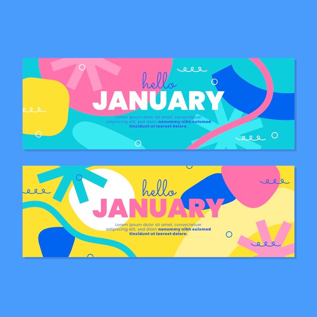 Flat january horizontal banners set