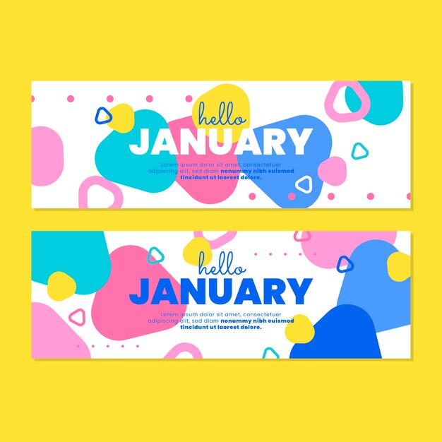 Flat january horizontal banners set