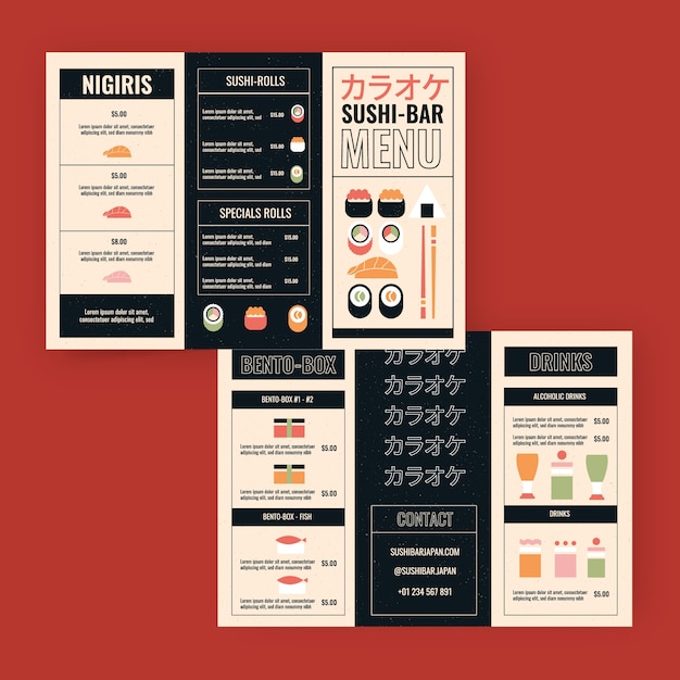 Flat japanese restaurant business brochure template