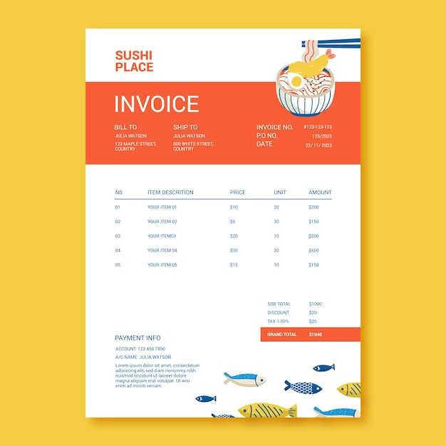 Flat japanese restaurant invoice template