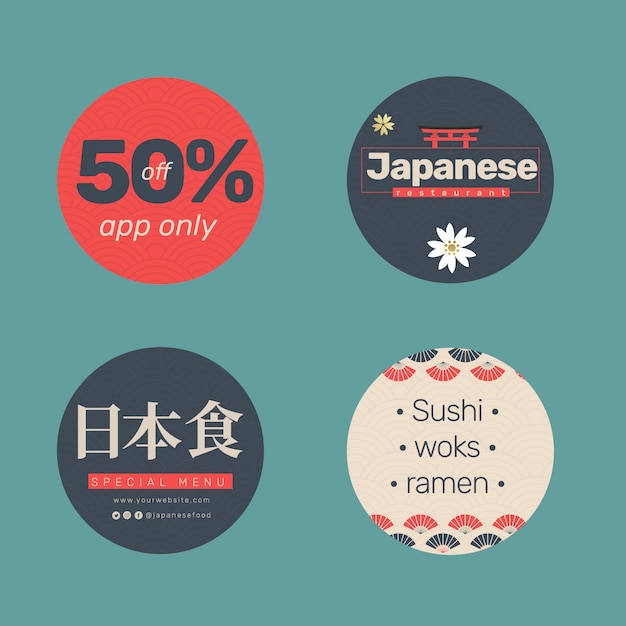 Flat japanese restaurant labels collection