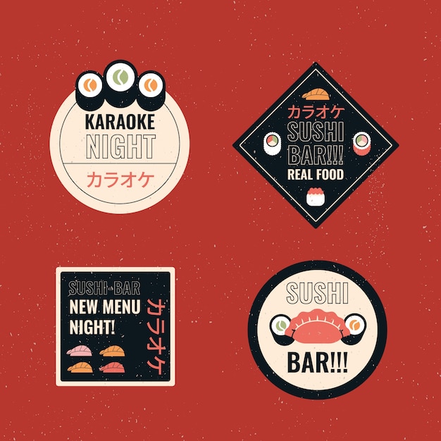 Free Vector flat japanese restaurant labels collection