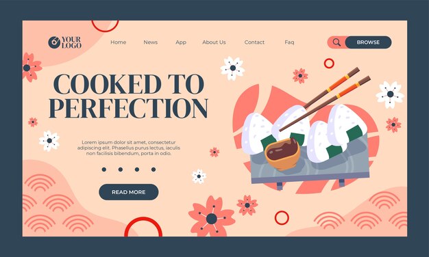 Flat japanese restaurant landing page template