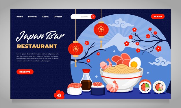 Flat japanese restaurant landing page template