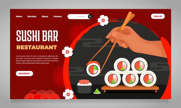 Flat japanese restaurant landing page template