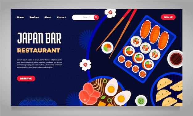 Flat japanese restaurant landing page template