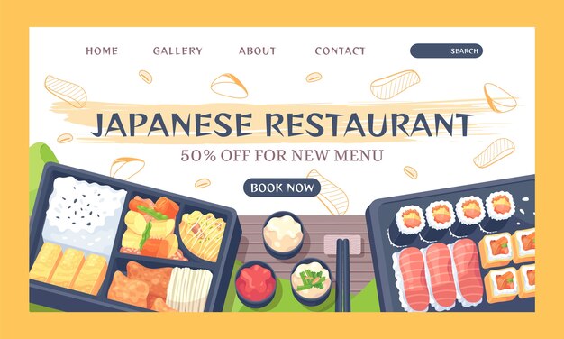 Flat japanese restaurant landing page template