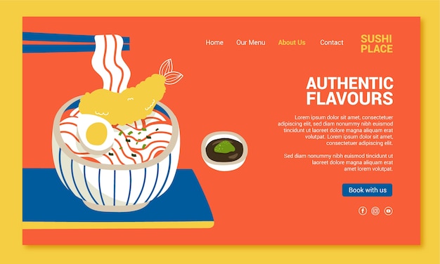 Flat japanese restaurant landing page template