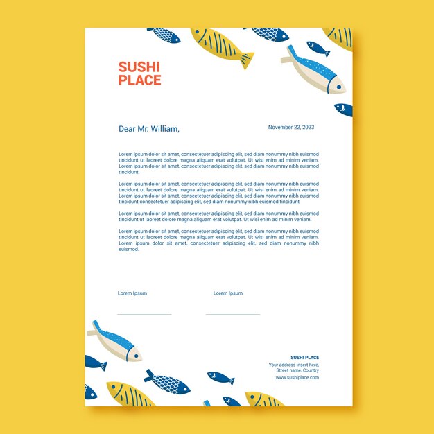 Flat japanese restaurant letterhead template